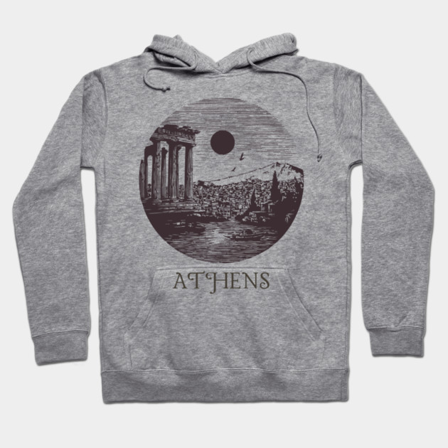 Athens Vintage Woodcut | Retro Acropolis & Parthenon Graphic Hoodie by TuncGK