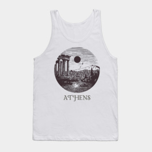 Athens Vintage Woodcut | Retro Acropolis & Parthenon Graphic Tank Top