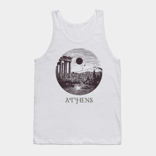 Athens Vintage Woodcut | Retro Acropolis & Parthenon Graphic Tank Top by TuncGK