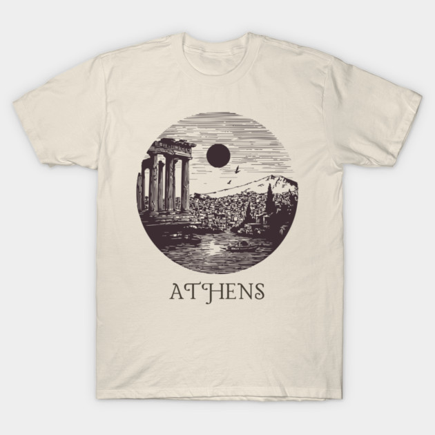 Athens Vintage Woodcut | Retro Acropolis & Parthenon Graphic T-Shirt by TuncGK