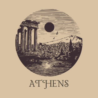 Athens Vintage Woodcut | Retro Acropolis & Parthenon Graphic T-Shirt