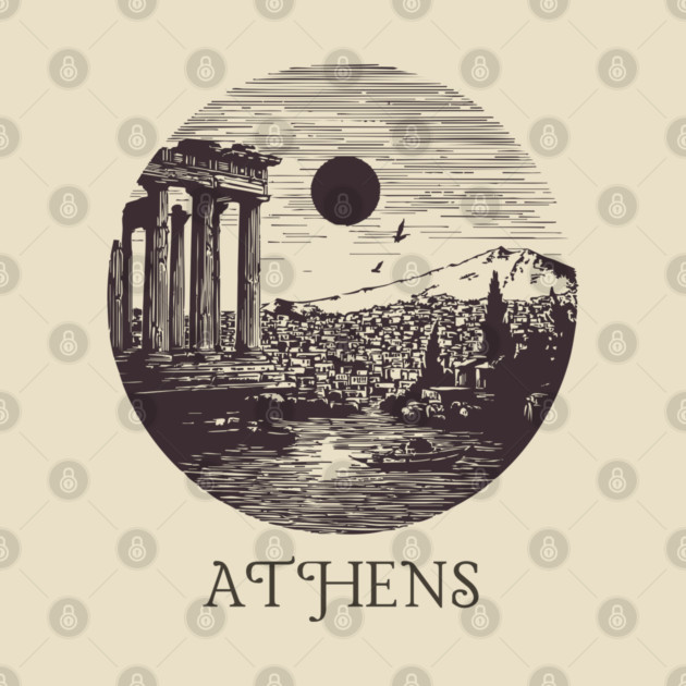 Athens Vintage Woodcut | Retro Acropolis & Parthenon Graphic by TuncGK