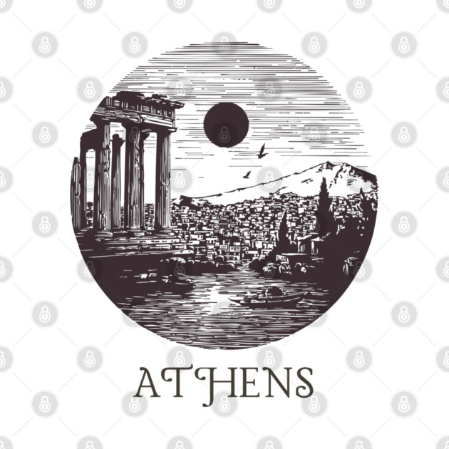 Athens Vintage Woodcut | Retro Acropolis & Parthenon Graphic by TuncGK