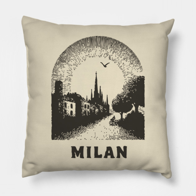 Milan T-Shirt | Vintage Duomo di Milano & City Street Tee Pillow by TuncGK