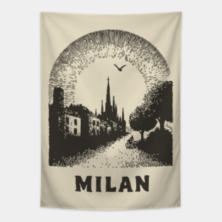 Milan T-Shirt | Vintage Duomo di Milano & City Street Tee Tapestry