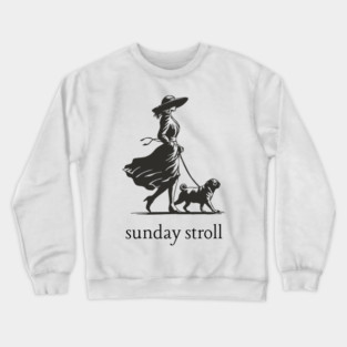 Sunday Stroll Pug T-Shirt | Vintage Elegant Woman Walking Dog Tee Crewneck Sweatshirt