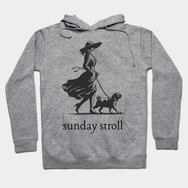 Sunday Stroll Pug T-Shirt | Vintage Elegant Woman Walking Dog Tee Hoodie by TuncGK