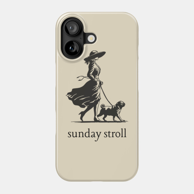 Sunday Stroll Pug T-Shirt | Vintage Elegant Woman Walking Dog Tee Phone Case by TuncGK
