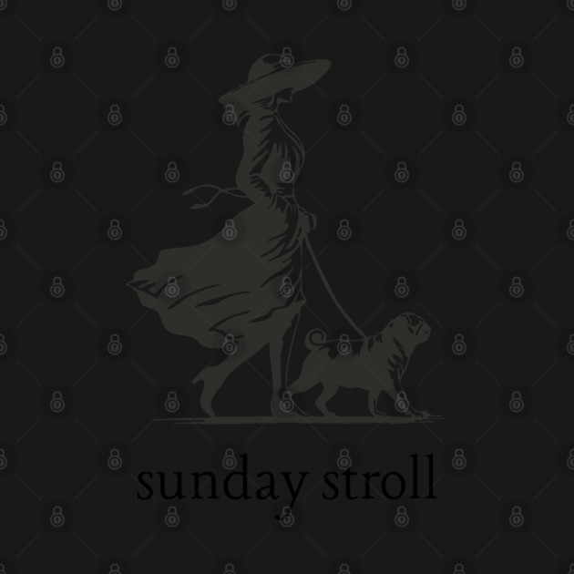 Sunday Stroll Pug T-Shirt | Vintage Elegant Woman Walking Dog Tee by TuncGK