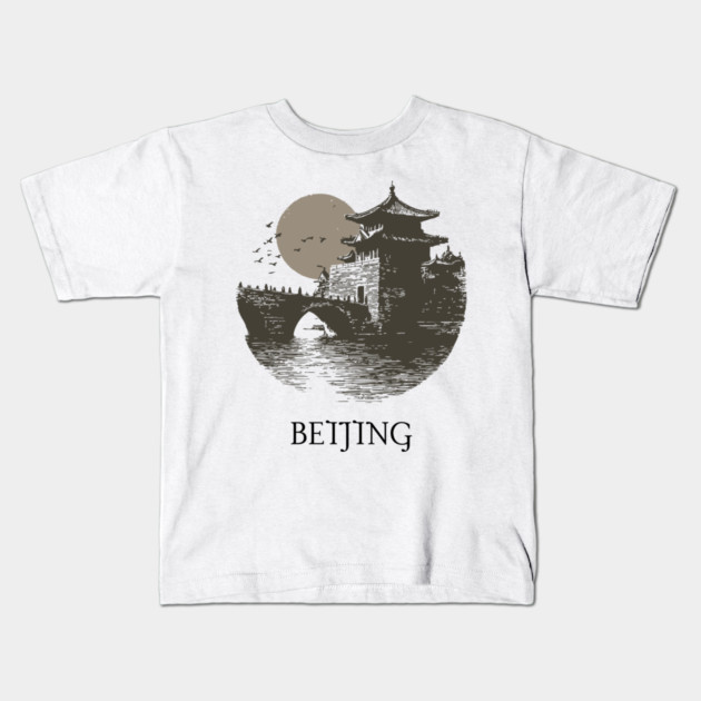 Beijing T-Shirt | Vintage Chinese Pagoda & Bridge Illustration Tee Kids T-Shirt by TuncGK