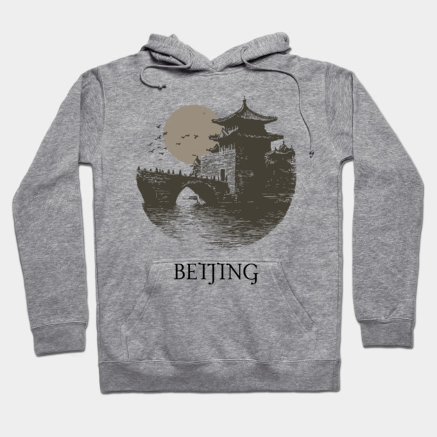 Beijing T-Shirt | Vintage Chinese Pagoda & Bridge Illustration Tee Hoodie by TuncGK