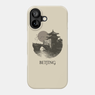 Beijing T-Shirt | Vintage Chinese Pagoda & Bridge Illustration Tee Phone Case