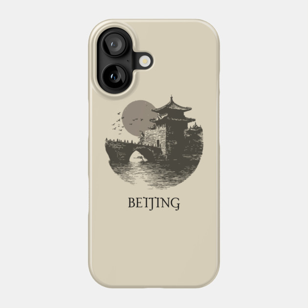 Beijing T-Shirt | Vintage Chinese Pagoda & Bridge Illustration Tee Phone Case by TuncGK