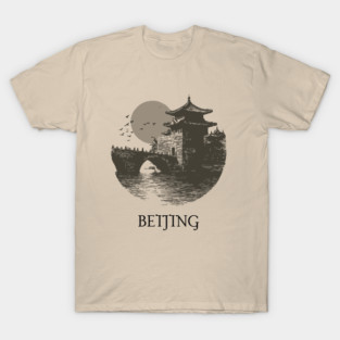 Beijing T-Shirt | Vintage Chinese Pagoda & Bridge Illustration Tee T-Shirt