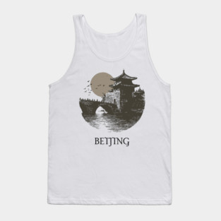 Beijing T-Shirt | Vintage Chinese Pagoda & Bridge Illustration Tee Tank Top