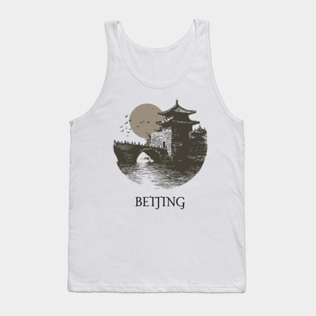 Beijing T-Shirt | Vintage Chinese Pagoda & Bridge Illustration Tee Tank Top by TuncGK