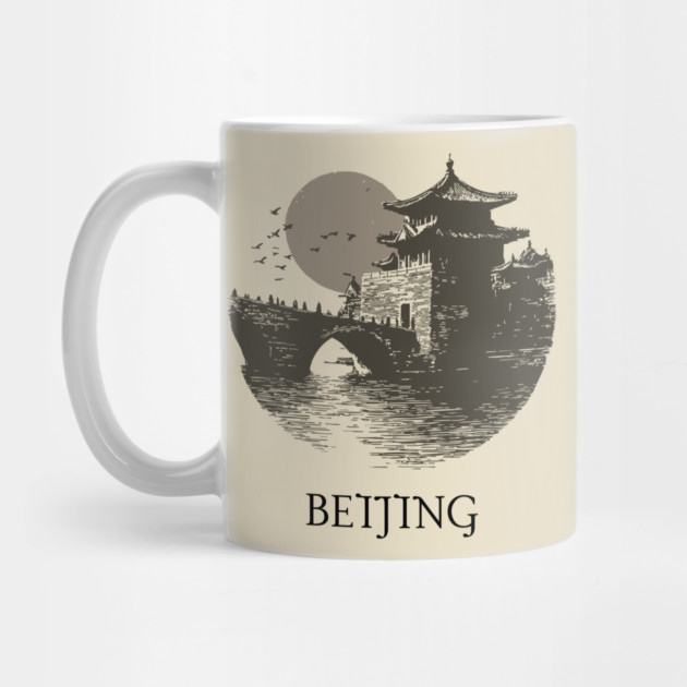 Beijing T-Shirt | Vintage Chinese Pagoda & Bridge Illustration Tee by TuncGK