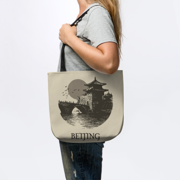 Beijing T-Shirt | Vintage Chinese Pagoda & Bridge Illustration Tee by TuncGK