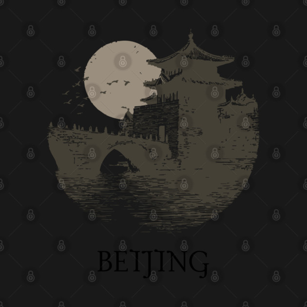 Beijing T-Shirt | Vintage Chinese Pagoda & Bridge Illustration Tee by TuncGK