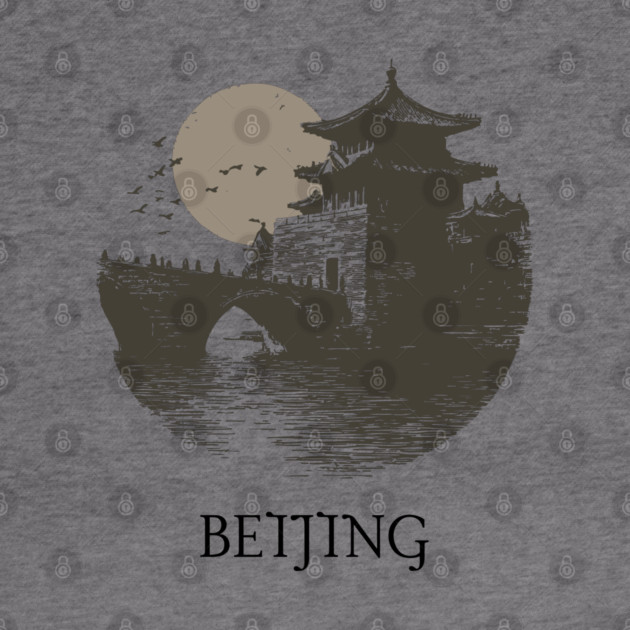 Beijing T-Shirt | Vintage Chinese Pagoda & Bridge Illustration Tee by TuncGK
