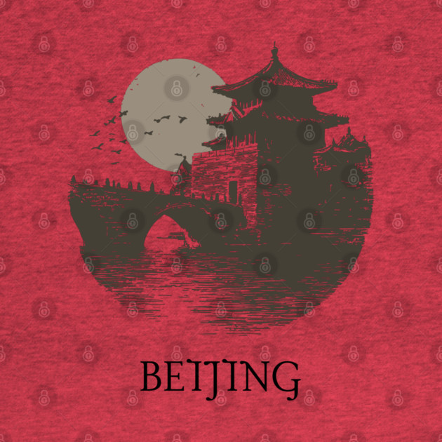 Beijing T-Shirt | Vintage Chinese Pagoda & Bridge Illustration Tee by TuncGK