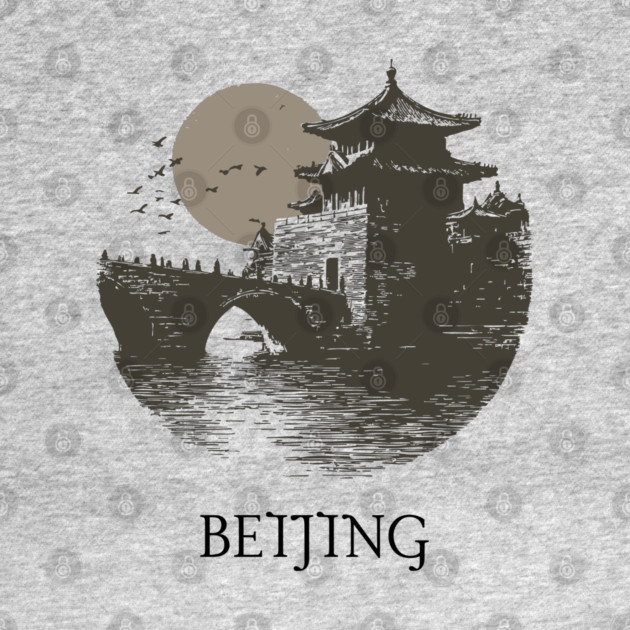 Beijing T-Shirt | Vintage Chinese Pagoda & Bridge Illustration Tee by TuncGK