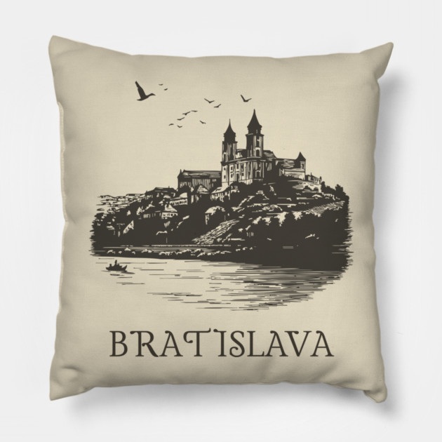 Bratislava T-Shirt | Vintage Slovakia Castle & Danube River Tee Pillow by TuncGK