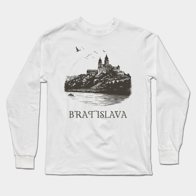 Bratislava T-Shirt | Vintage Slovakia Castle & Danube River Tee Long Sleeve T-Shirt by TuncGK