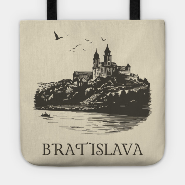 Bratislava T-Shirt | Vintage Slovakia Castle & Danube River Tee Tote by TuncGK