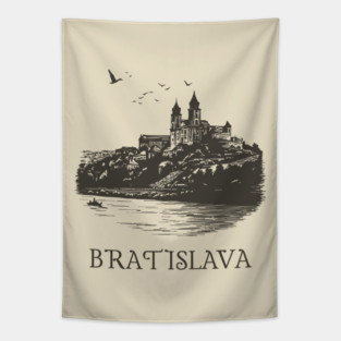 Bratislava T-Shirt | Vintage Slovakia Castle & Danube River Tee Tapestry