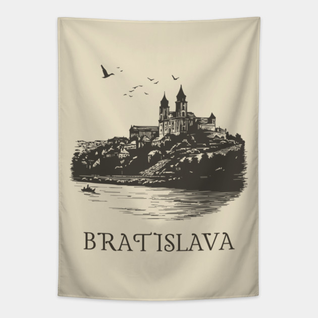Bratislava T-Shirt | Vintage Slovakia Castle & Danube River Tee Tapestry by TuncGK