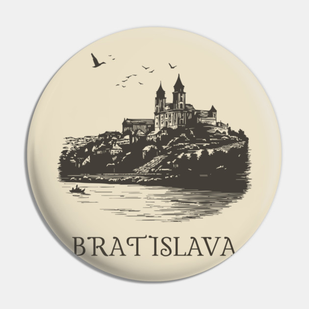 Bratislava T-Shirt | Vintage Slovakia Castle & Danube River Tee Pin by TuncGK