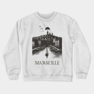 Marseille Vintage Woodcut | Retro South of France Harbor View Crewneck Sweatshirt