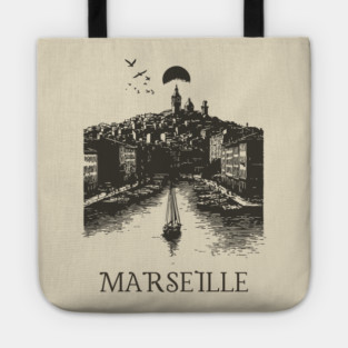 Marseille Vintage Woodcut | Retro South of France Harbor View Tote
