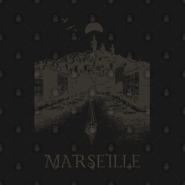 Marseille Vintage Woodcut | Retro South of France Harbor View by TuncGK