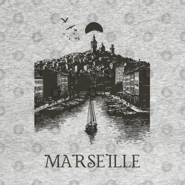 Marseille Vintage Woodcut | Retro South of France Harbor View by TuncGK