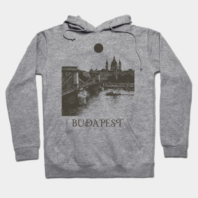 Budapest Woodcut | Vintage Hungarian Parliament & Chain Bridge Hoodie by TuncGK