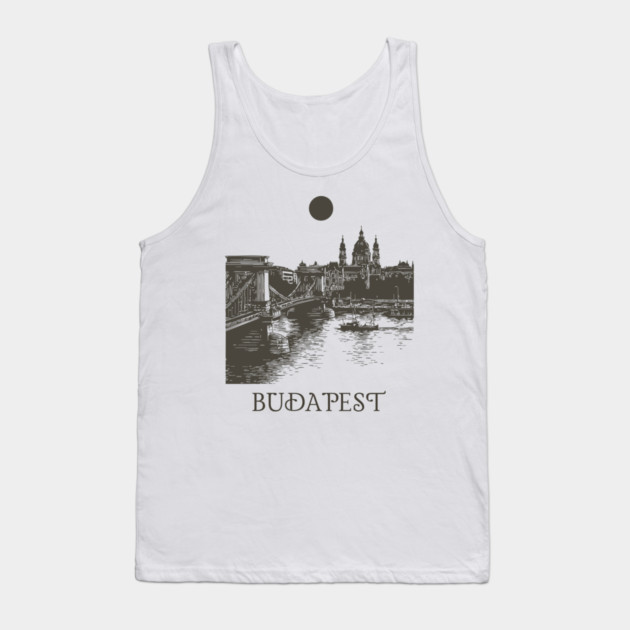 Budapest Woodcut | Vintage Hungarian Parliament & Chain Bridge Tank Top by TuncGK