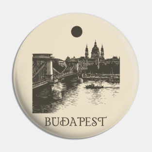 Budapest Woodcut | Vintage Hungarian Parliament & Chain Bridge Pin