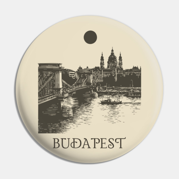 Budapest Woodcut | Vintage Hungarian Parliament & Chain Bridge Pin by TuncGK