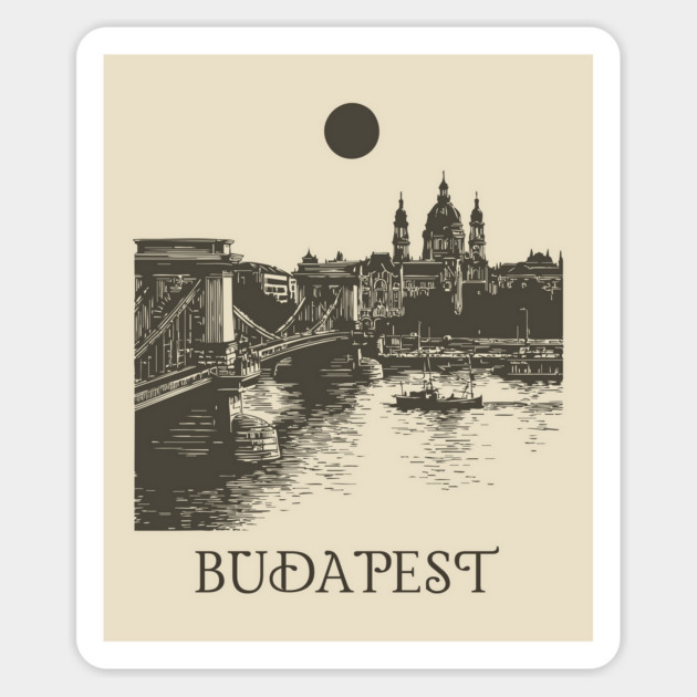 Budapest Woodcut | Vintage Hungarian Parliament & Chain Bridge Magnet by TuncGK