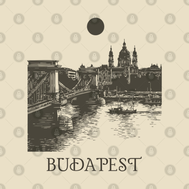 Budapest Woodcut | Vintage Hungarian Parliament & Chain Bridge by TuncGK