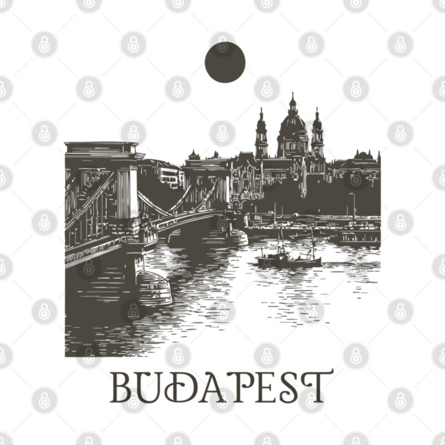 Budapest Woodcut | Vintage Hungarian Parliament & Chain Bridge by TuncGK