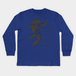 Floating Astronaut Vintage Woodcut | "It's Only Lost" Philosophical Quote Kids Long Sleeve T-Shirt