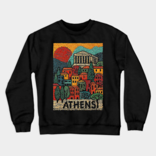Athens Greece Vintage Embroidered Travel Poster | Retro Greek Landmark Souvenir Crewneck Sweatshirt