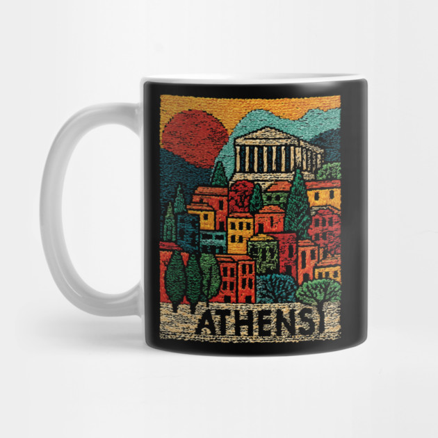 Athens Greece Vintage Embroidered Travel Poster | Retro Greek Landmark Souvenir by TuncGK