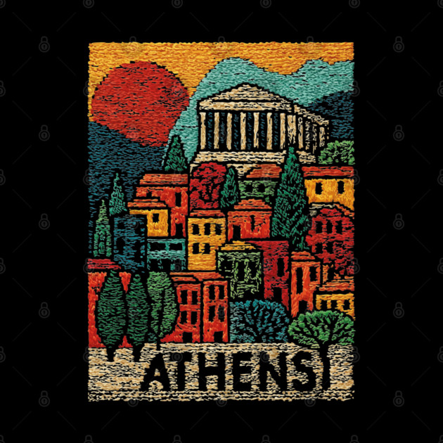 Athens Greece Vintage Embroidered Travel Poster | Retro Greek Landmark Souvenir by TuncGK