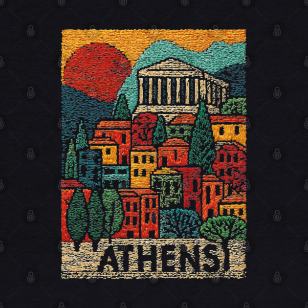 Athens Greece Vintage Embroidered Travel Poster | Retro Greek Landmark Souvenir by TuncGK