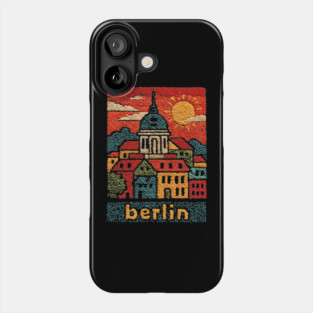Berlin Germany Vintage Embroidered Travel Poster | Retro German Cityscape Souvenir Phone Case