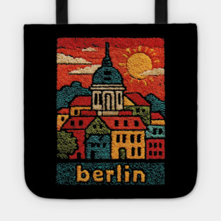 Berlin Germany Vintage Embroidered Travel Poster | Retro German Cityscape Souvenir Tote